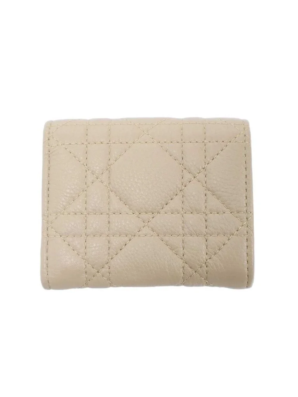 Dior Caro Veronia Cannage Quilted Compact Wallet Beige